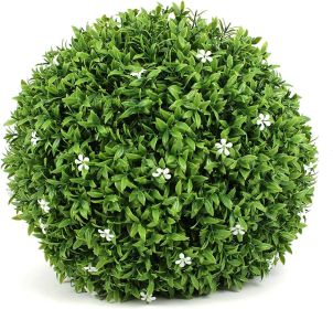 Artificial Boxwood Topiary Ball;  Indoor Outdoor Artificial Plant Ball Wedding Party Decoration (Ball with White Flower) (size: 15‘’)